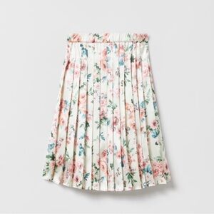Zara Floral Box Pleated Midi Skirt Cream and Pink Women’s Size 10